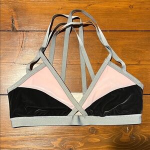 NWOT - Blue Life Fit - Bra - Size L (M) - Dark Blue Pink Velour Silver Straps